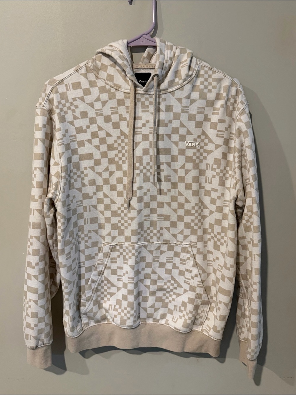 Vans Beige and White Checkerboard Pullover Hoodie